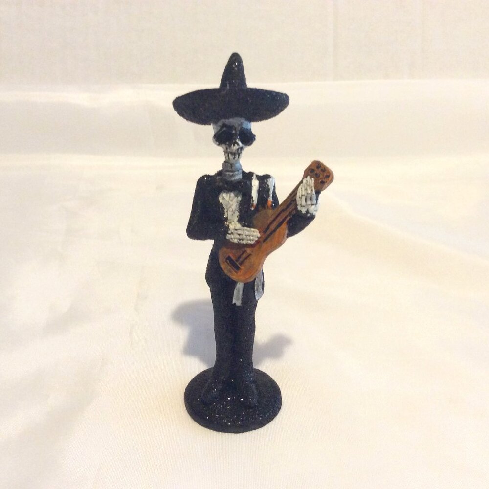 Halloween Skeleton Man Playing Guitar Black Glitter 5 in Tall Sambro Hat